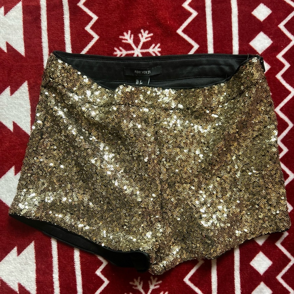 Forever 21 Sparkling Gold Sequin High Waist Shorts